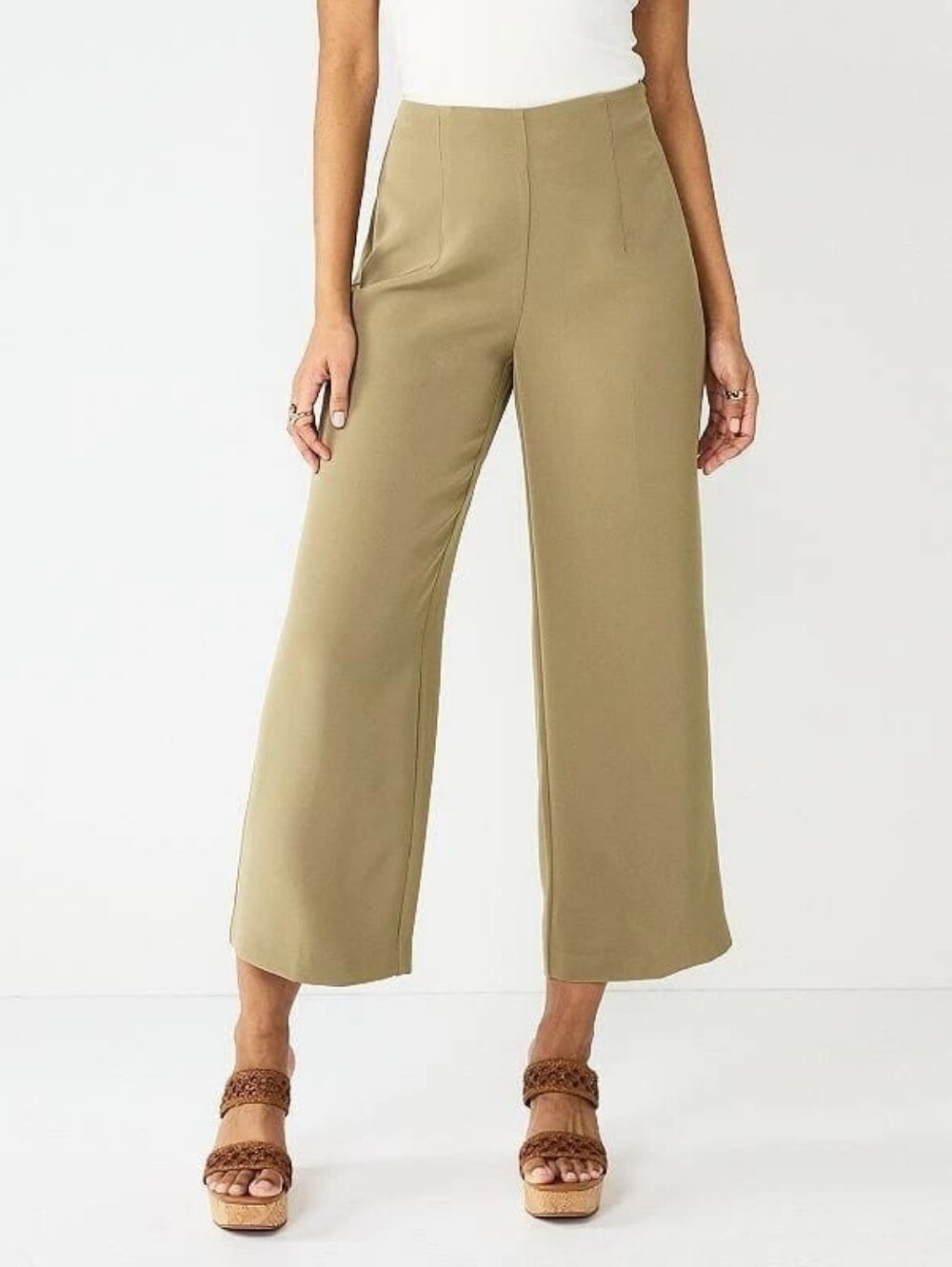 NWT Nine West High Rise Pintuck Wide Leg Crop Pants Brown | Size 14